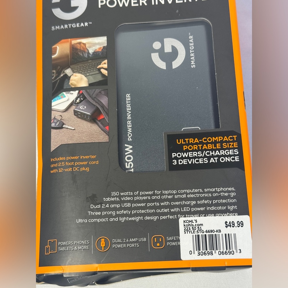 Smart Gear 12V DC/ 150 Watt Power Inverter Compact Portable NEW in Box - Picture 5 of 9